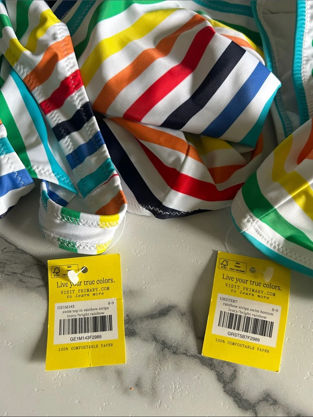 Primary Girls' Rainbow Stripe Tankini Set - Multicolor